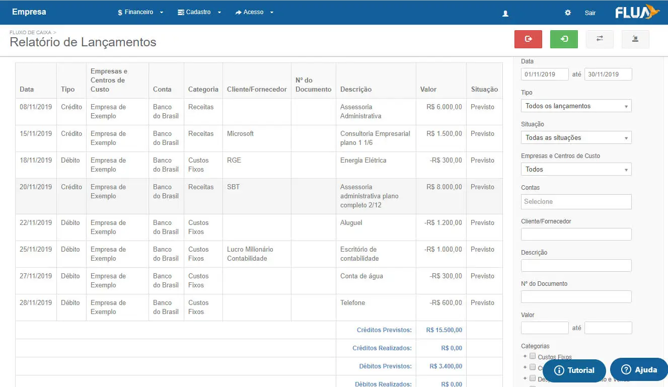 Relatório de Lançamentos Flua